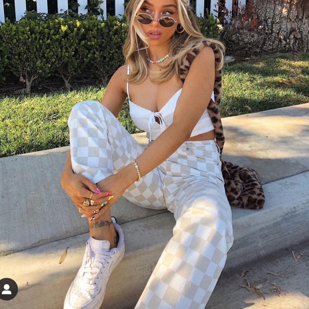 Brand NWT Glassons checkered straight leg jeans